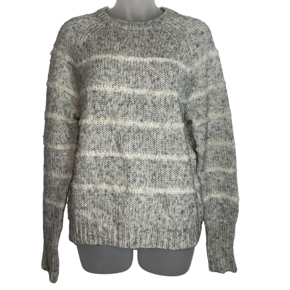 J. Crew Sweaters - J Crew Wool Mohair Blend Grey And White Striped Sweater Size Medium